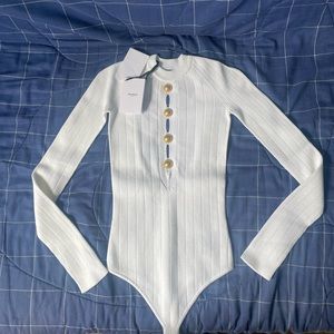 Balmain White Open Back Bodysuit